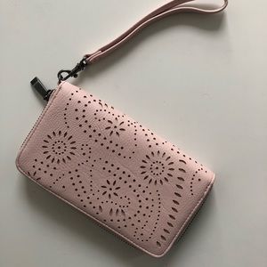 Blush pink eyelet wristlet/clutch from target